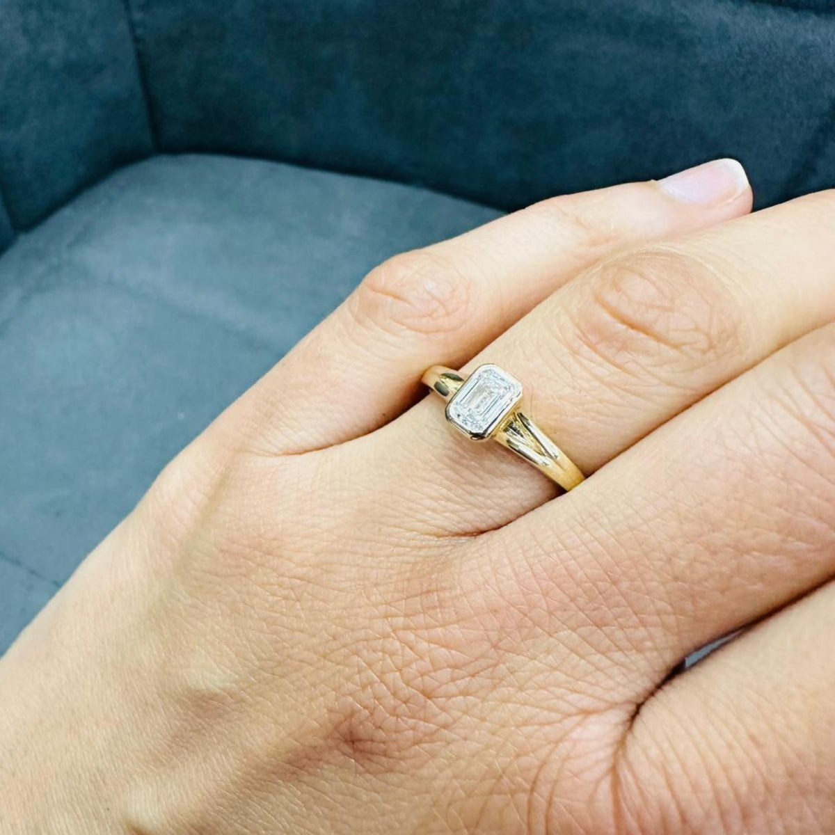 emerald cut bezel set lab diamond ring 