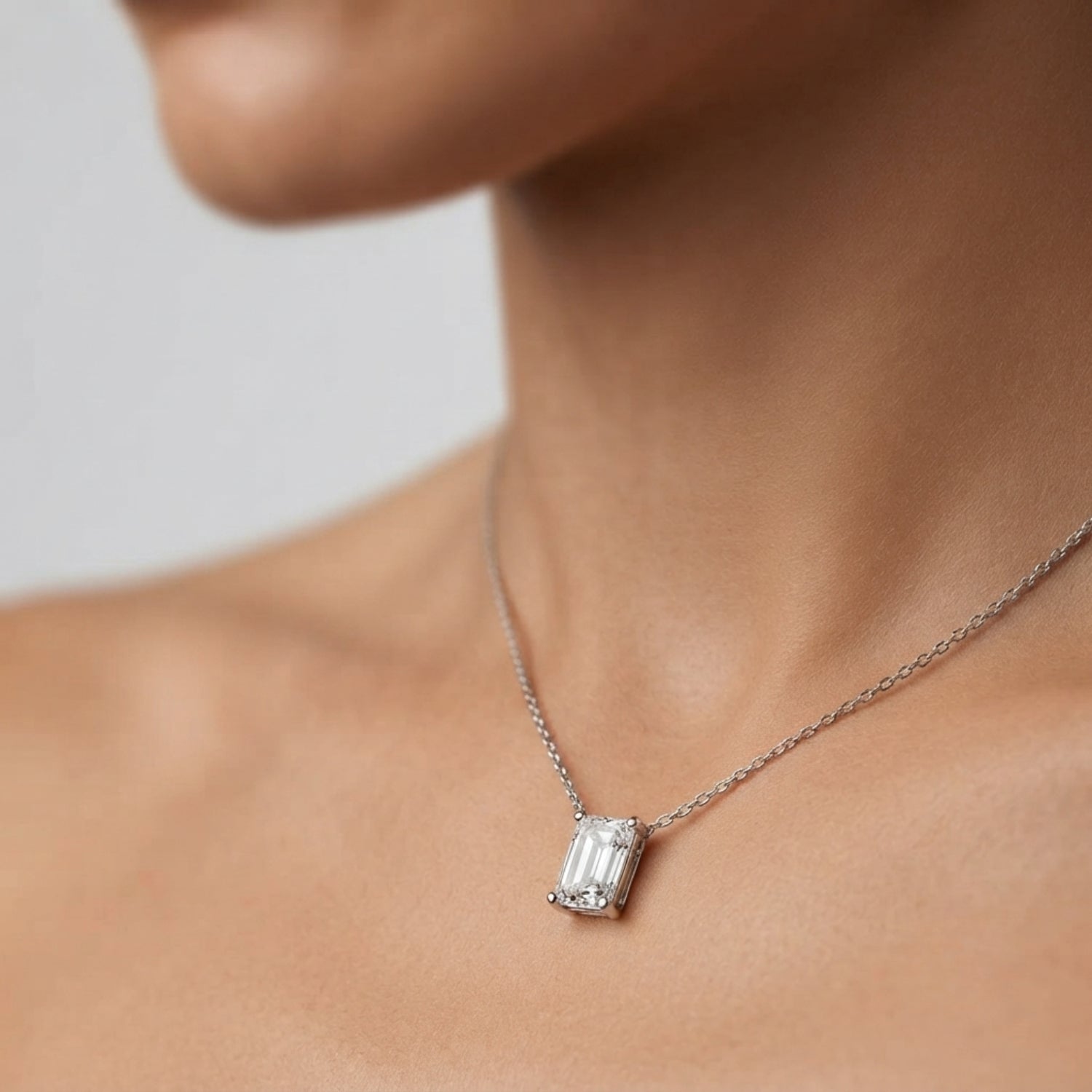 Lab Grown Emerald Cut Diamond Necklace | Solitaire Pendant With Chain