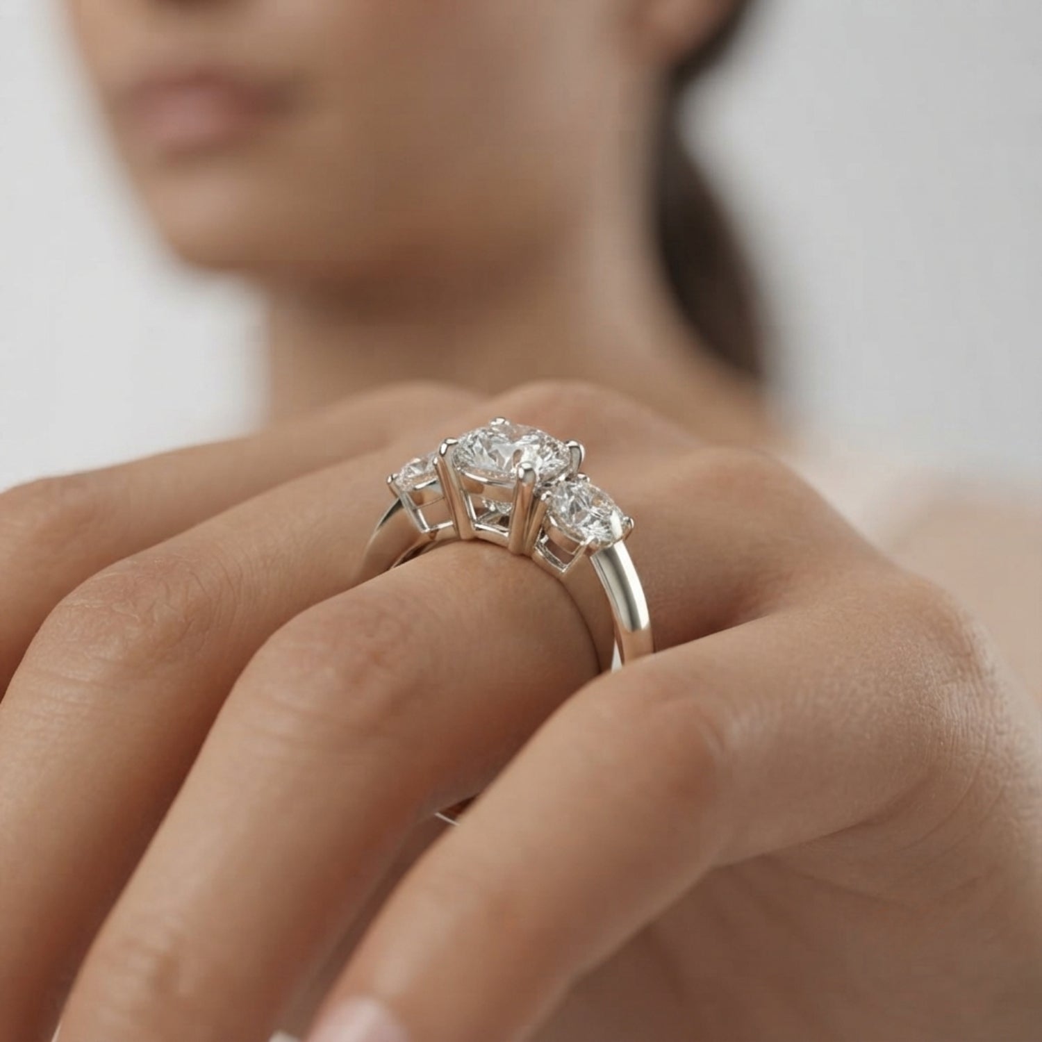 Lab-Grown Three-Stone Round Cut Diamond Engagement Ring Available in 0.50-2.00Ct