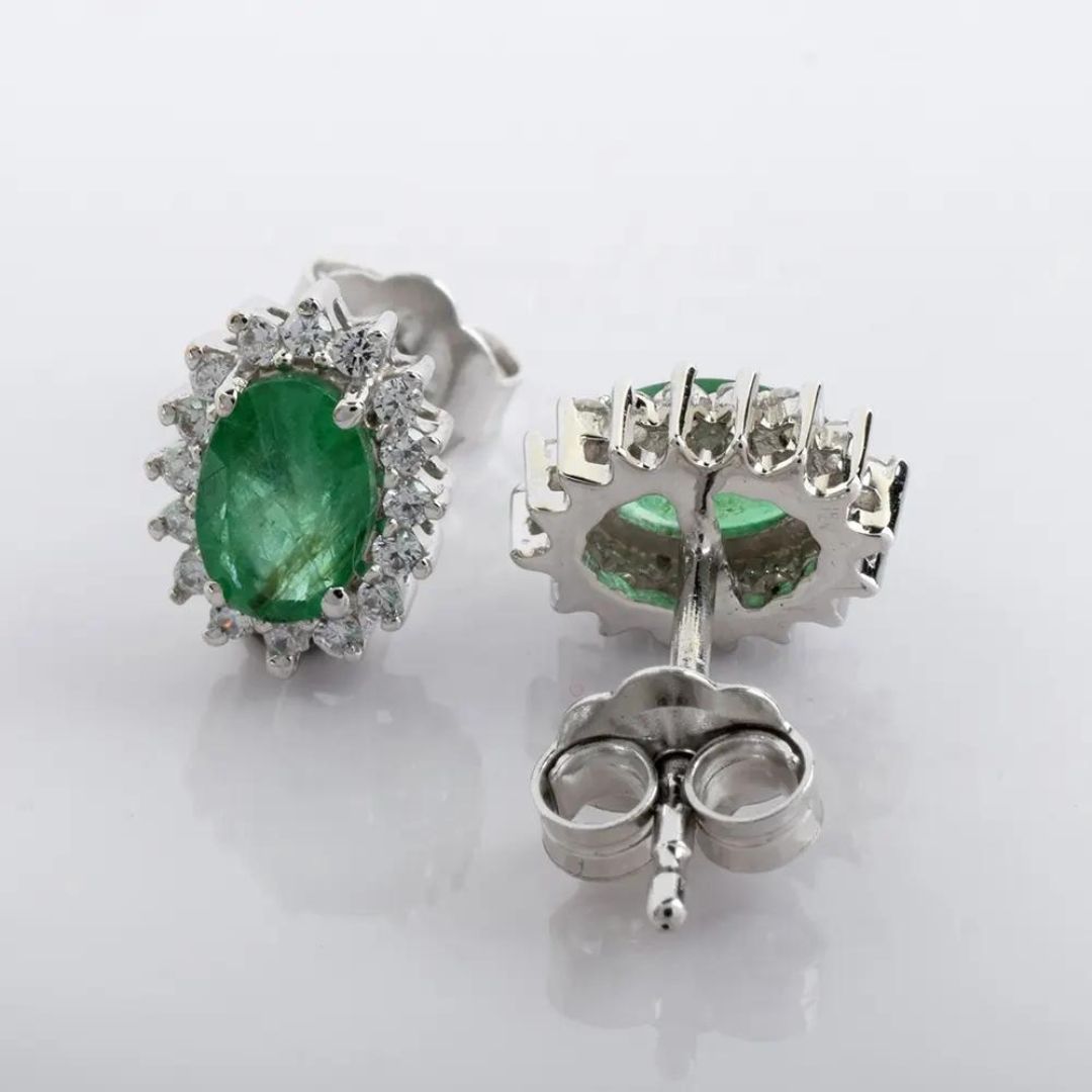 0.50ct Emerald Diamond Cluster Earrings In 18K White Gold