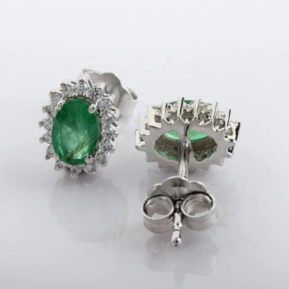 0.50ct Emerald Diamond Cluster Earrings In 18K White Gold