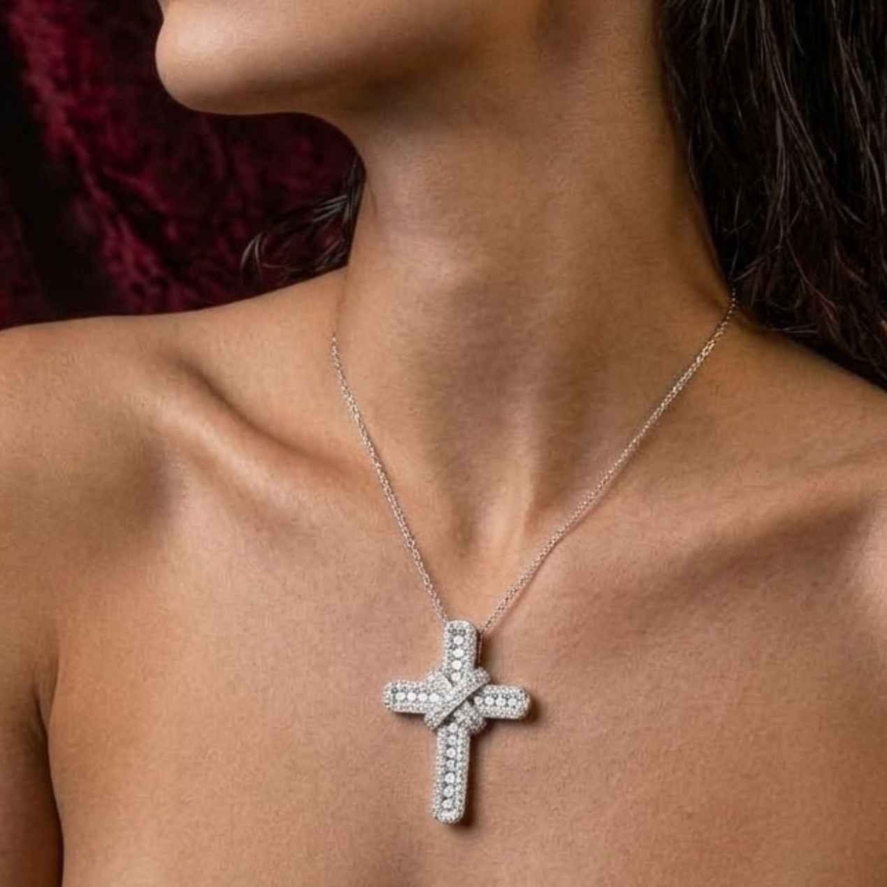 Pristine 3Ct Diamond Cross Pendant In 9K, 18K (White, Yellow, Rose Gold) With Complimentary Silver Chain