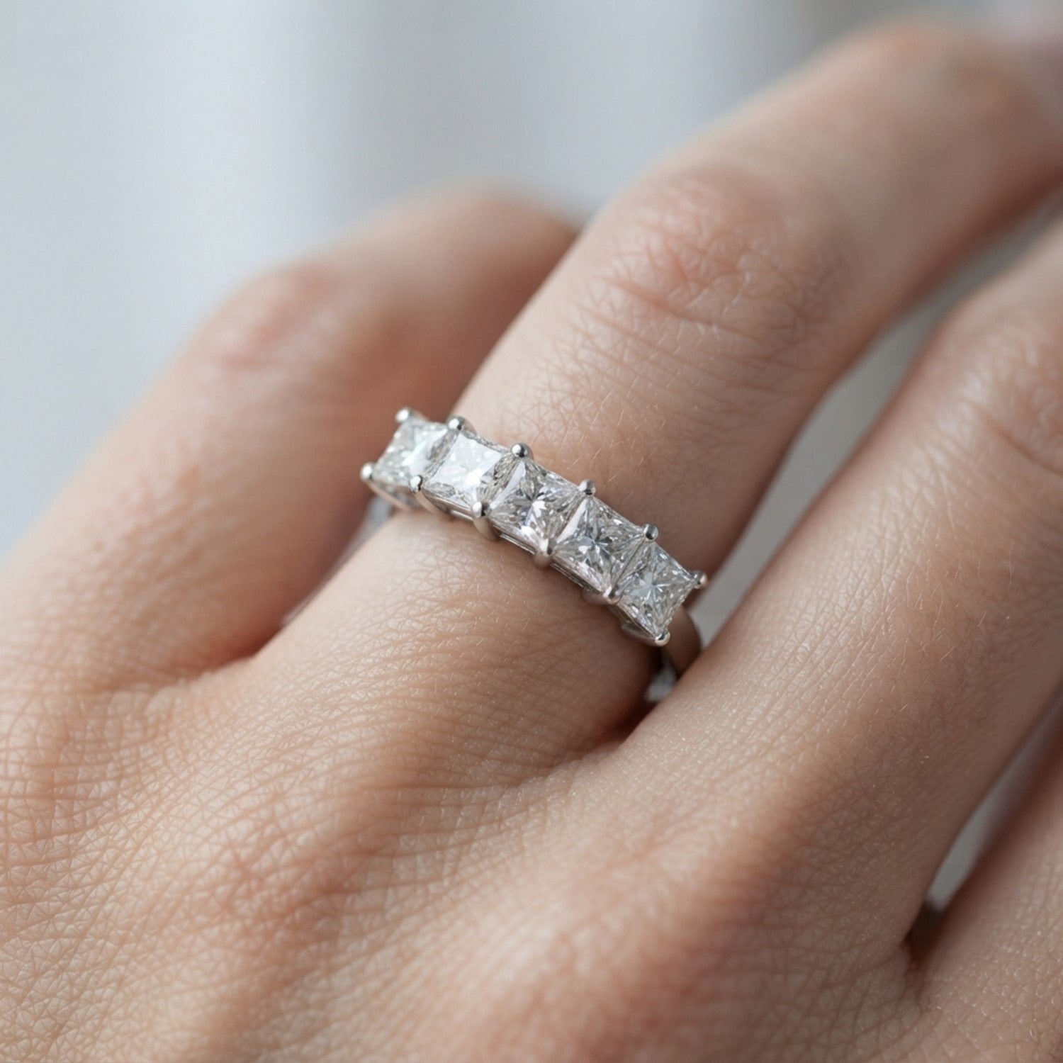 Lab-Grown Diamond Prong Princess Cut 5-Stone Diamond Ring