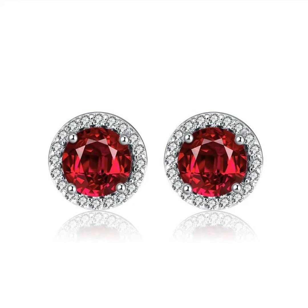 0.33ct Ruby stone Halo Earrings in 18k Yellow Gold