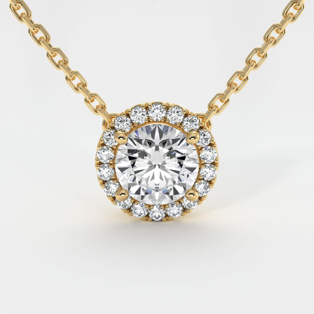 1.00 Lab Diamond Halo Necklace in Gold