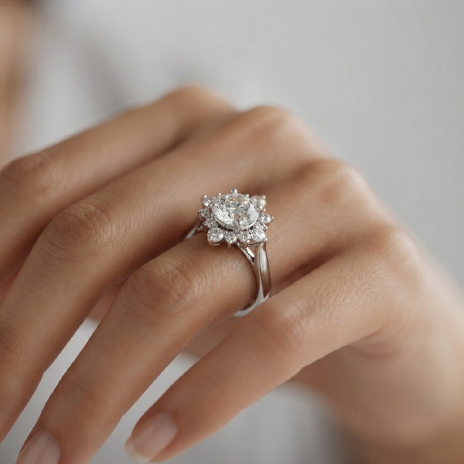 2.00 CT Lab-Grown Diamond Scattered  Halo Engagement Ring in Platinum