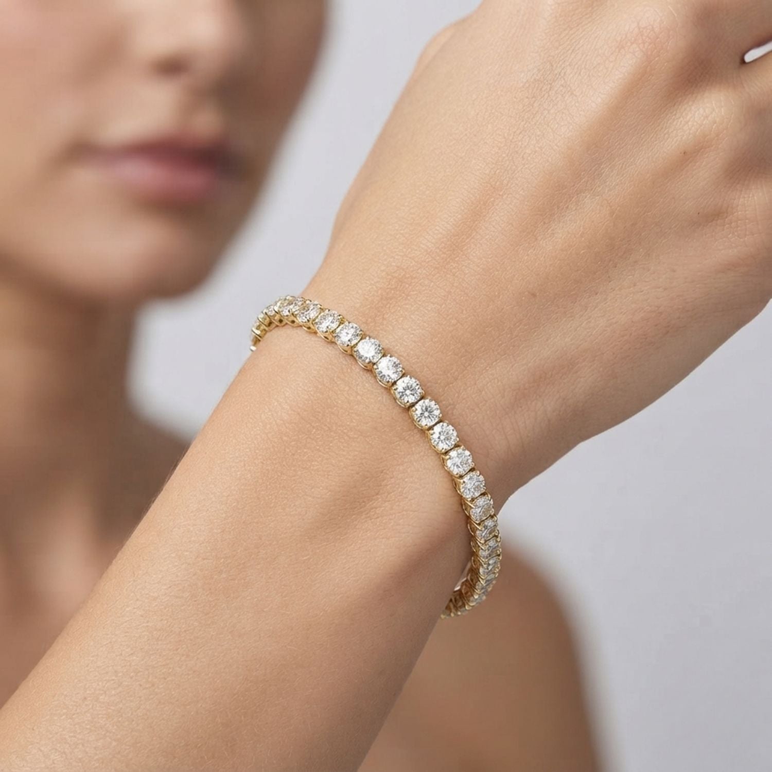 Round Cut Lab Grown Diamond Tennis Bracelet for Women – Gold & Platinum