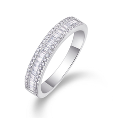 9K White Gold Natural Diamond Baguette & Round Cut Half Eternity Wedding Band for Gift