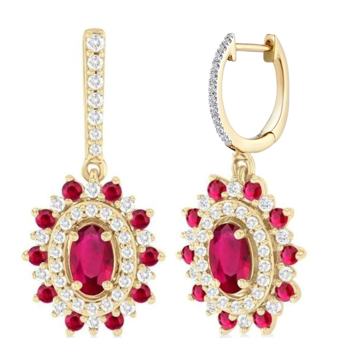 0.40ct Ruby  Drop Earrings In Yellow Gold