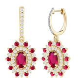 2.50Ct Ruby and Diamond Dangle Drop Earrings in Yellow Gold