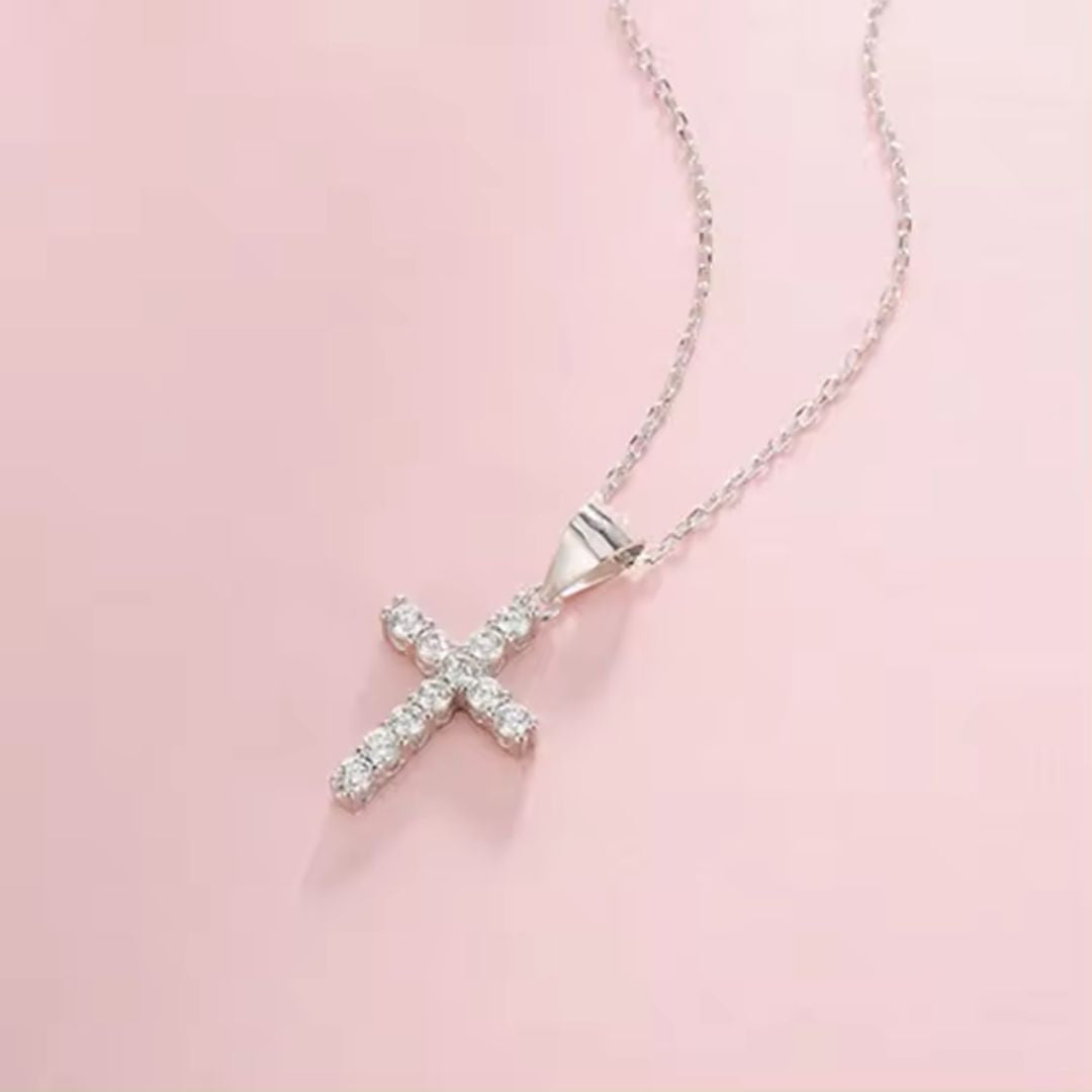 Cross Shape Lab Diamond Pendant In Gold With Chain