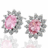 0.36Ct Oval Pink Sapphire Diamond Studs Cluster Earring in Gold