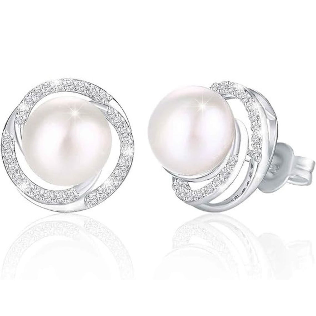 Example: Pearl Halo Diamond Stud Earrings 0.05ct 9K White Gold Classic Luxury Jewellery