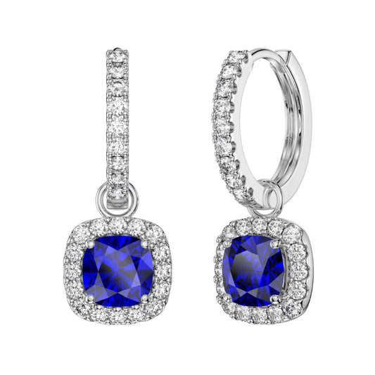 Blue Sapphire Diamond Cluster Earrings In White Gold