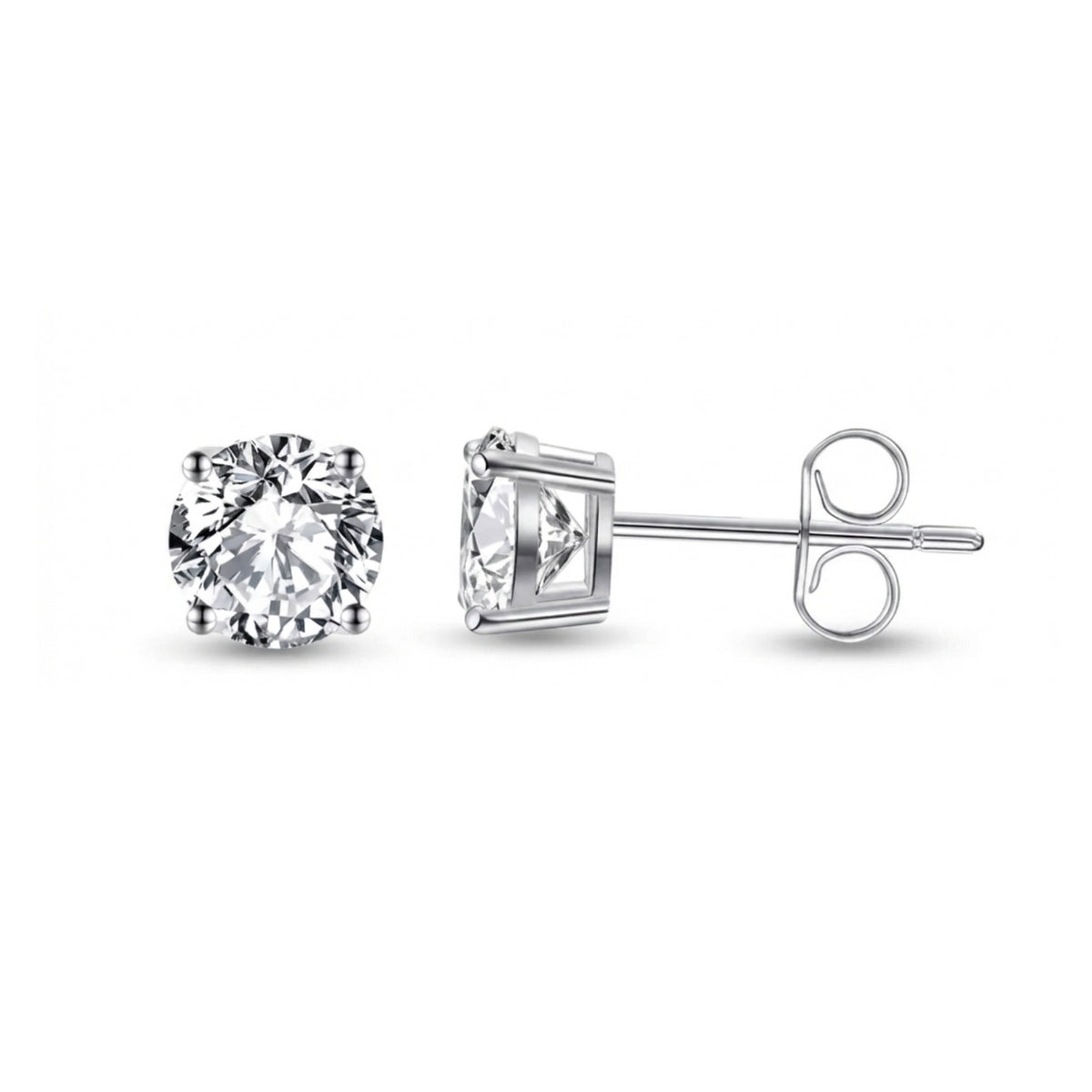 round diamond solitaire stud earrings with push back clasp