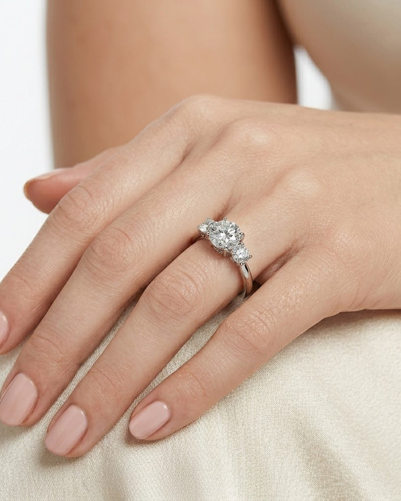 3 Stone Round Cut Lab Diamond Ring 0.50ct in 925 Silver