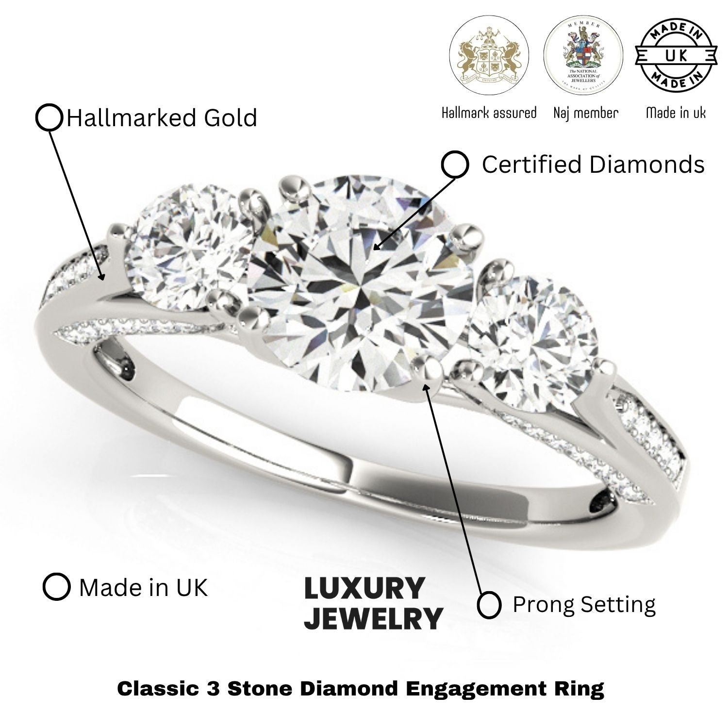 2.00Ct Lab Grown Round Diamond Trilogy Engagement Ring Promise Ring