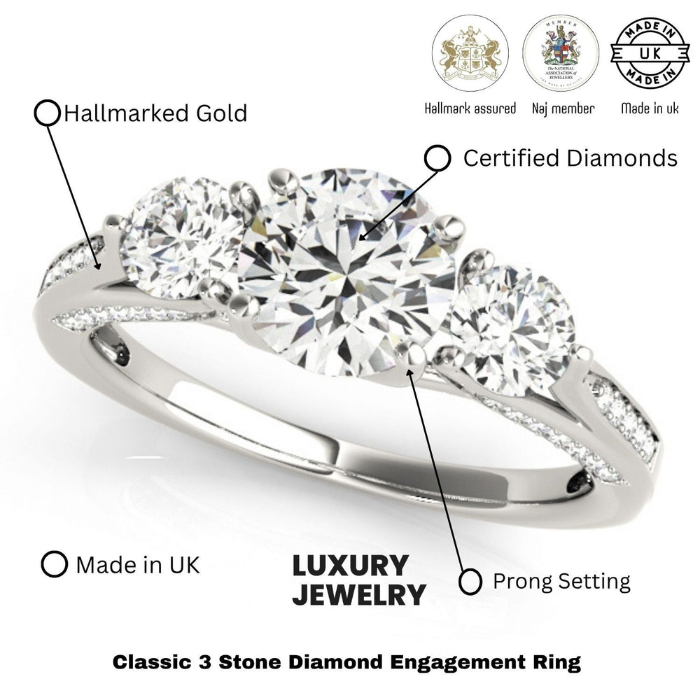 2.00Ct Lab Grown Round Diamond Trilogy Engagement Ring Promise Ring