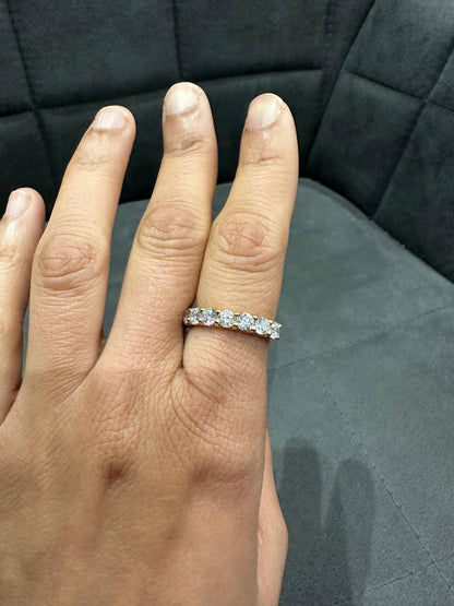 2.0Ct Round Lab Diamond U Prong Half Eternity Ring in 9K White Gold