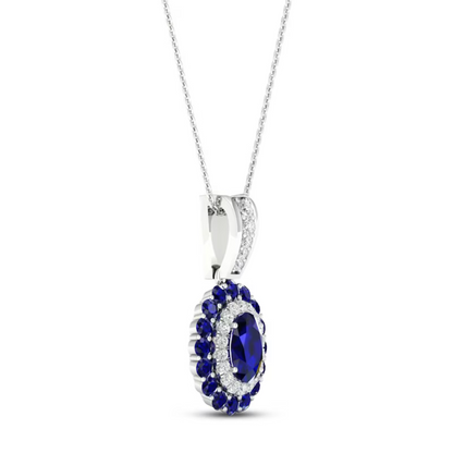 Diamond Halo Pendant Necklace 18K White Gold