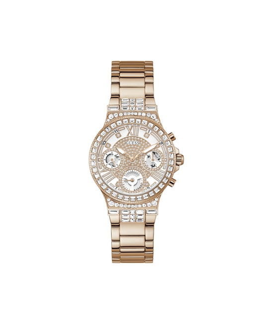 Guess Women's Rose Gold-Tone Stainless Steel Glitz Bracelet Multi-Function Watch 36mm
