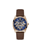 GUESS Men's Watch GW0389G3 – Brown Leather Strap, Skeleton Dial