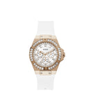 GUESS Women's Watch – 39mm White Silicone Strap, Baguette Crystals
