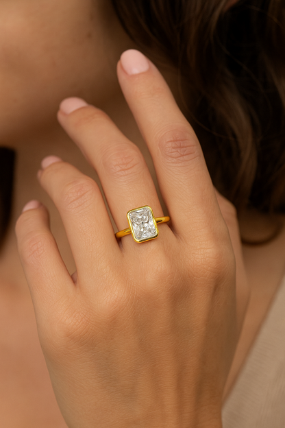 Lab-Grown Radiant Cut Diamond Bezel Set Solitaire Engagement Ring.