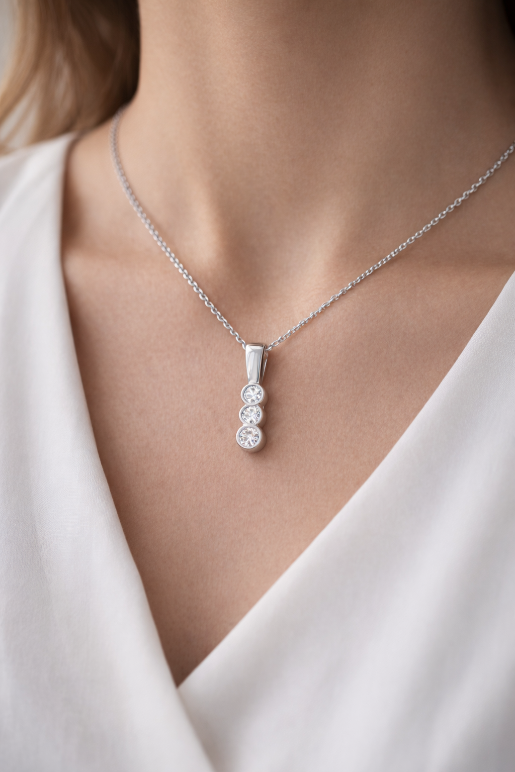 3 Stone Diamond Drop Pendant Vertical Design in Gold UK Hallmarked London