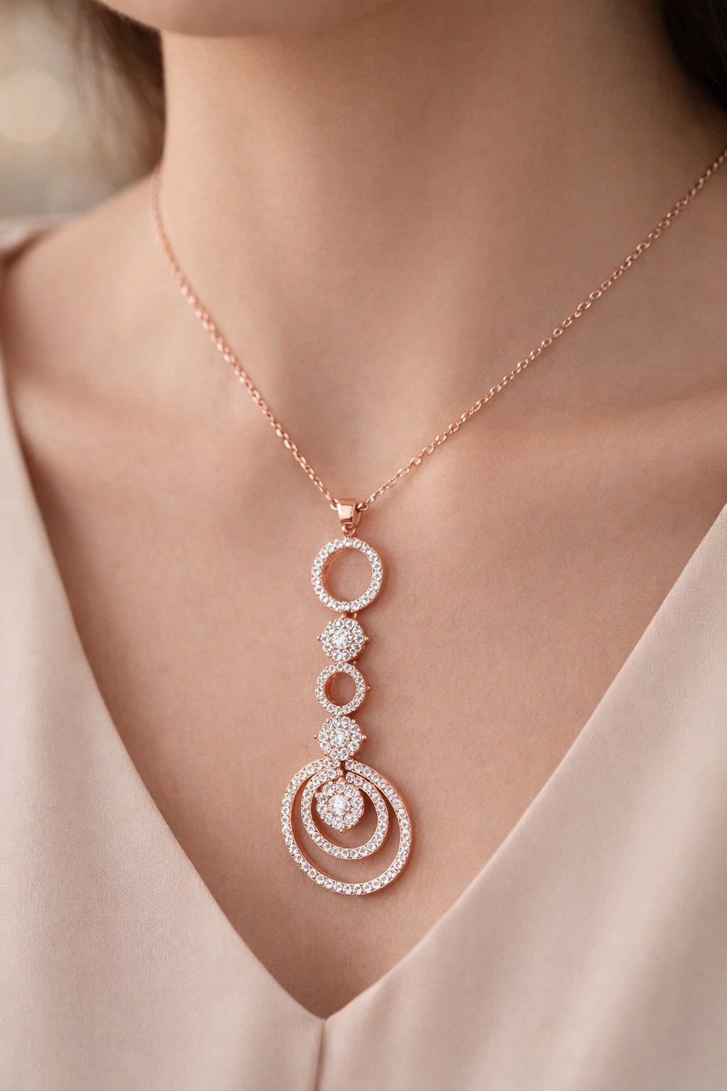 Spiral Diamond Pendant Necklace with Multi-Layer Design Without Chain