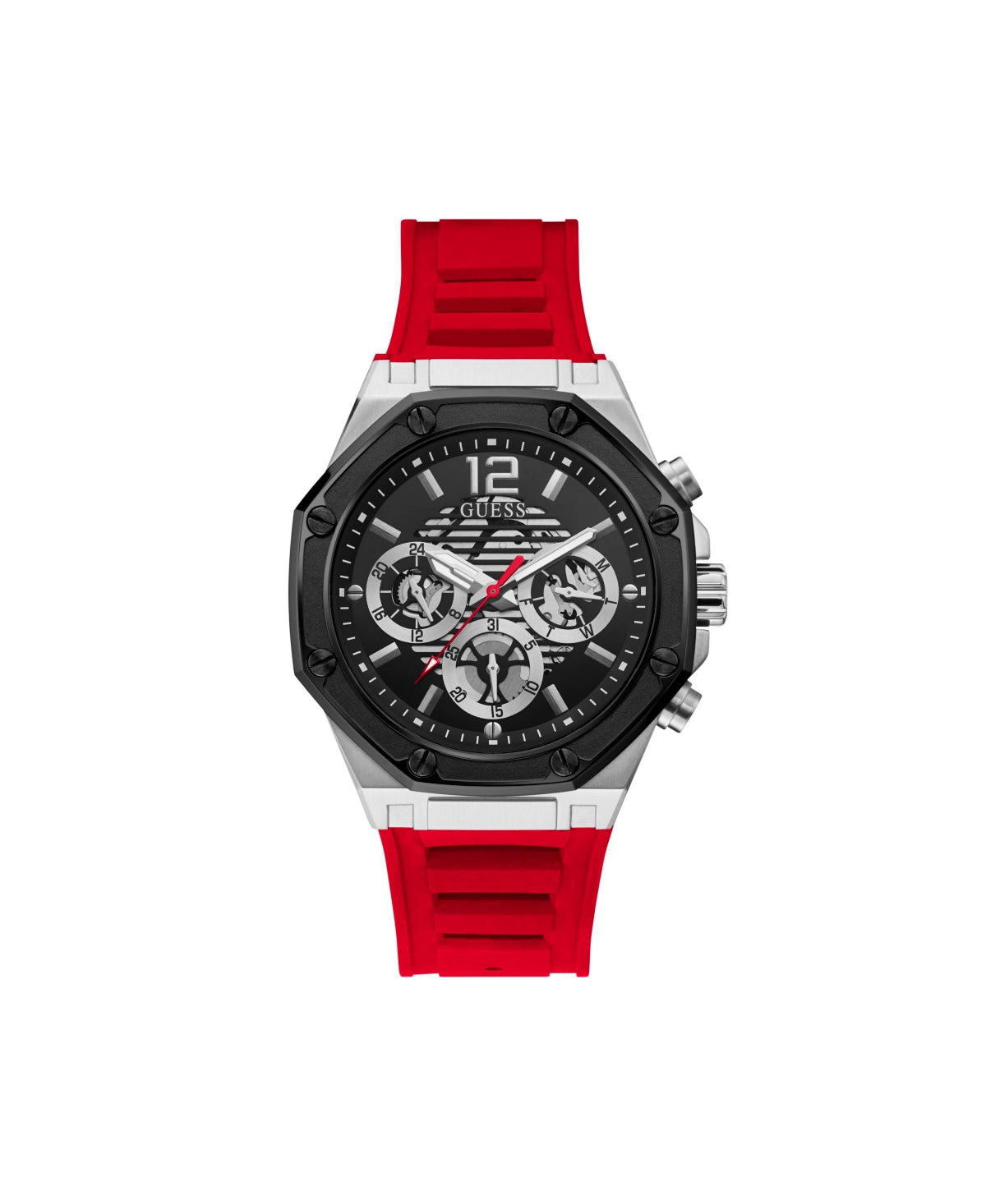 GUESS Men's Watch – 44mm Red Silicone Strap