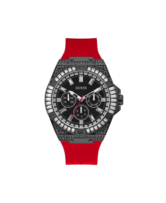 Guess Men's Red Silicone Strap Watch, 47mm, Crystal-Studded Stainless Steel Case