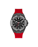 Guess Men's Red Silicone Strap Watch, 47mm, Crystal-Studded Stainless Steel Case