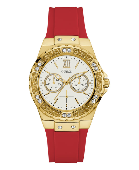 GUESS Women's Watch GW0431L1 – 38mm Red Silicone Strap, Animal Print, Glitz Dial