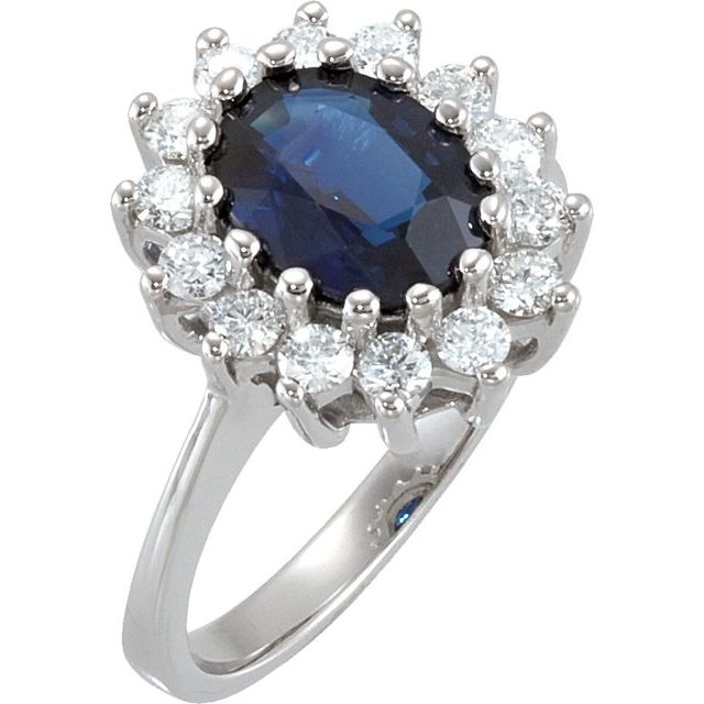 Oval Blue Sapphire Cluster Ring with Diamond Accents in Gold