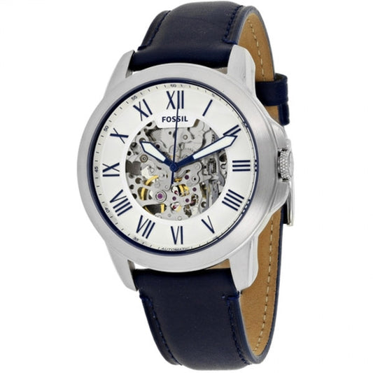 Men S Fossil Grant Automatic Navy Blue Leather Strap Watch ME3111