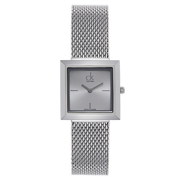 Calvin Klein K3R23126 Ladies Silver-Tone Stainless-Steel Watch – Square 24 mm