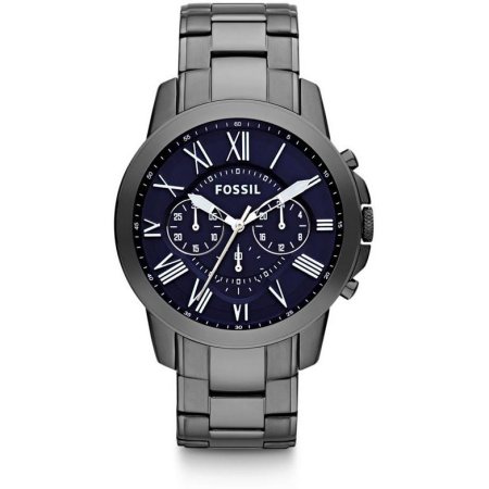 Fossil Men’s Grant Chronograph Watch, Smoke Stainless Steel & Blue Dial