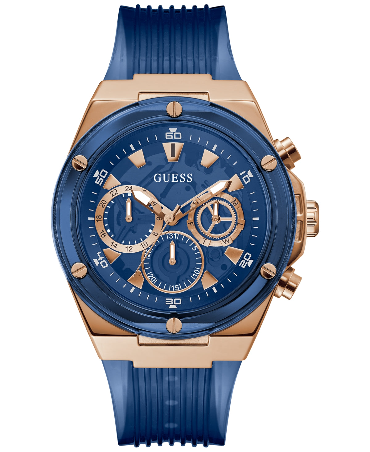Guess Herrenuhr mit blauem Silikonarmband
