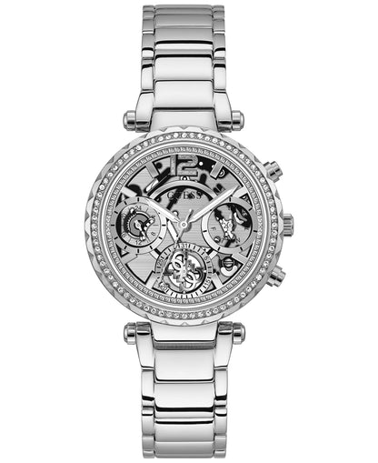 Women s Guess Stainless Steel Skeleton Dial Crystallized Glitz Watch GW0403L1