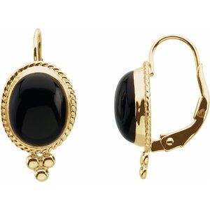 Black Onyx Oval Stud Earrings in Gold and Platinum