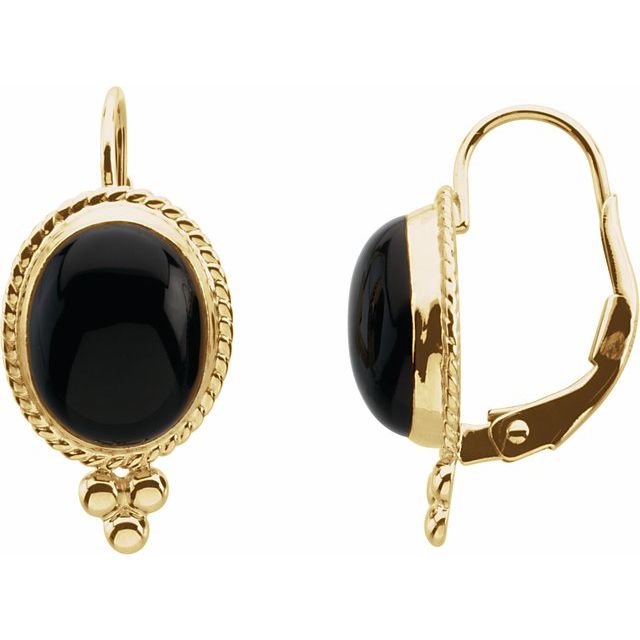 Black Onyx Oval Stud Earrings in Gold and Platinum