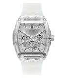 GUESS Men's Watch GW0203G1 – 43mm Transparent Dial, Silver-Tone Silicone Strap
