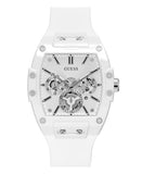 Montre femme GUESS GW0203G2 – Bracelet en silicone blanc 43 mm, cadran squelette