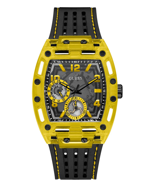 Guess Men's Yellow Black Silicone Strap Watch