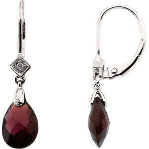 Brazilian Garnet & Diamond Briolette Stud Earrings in Gold and Platinum