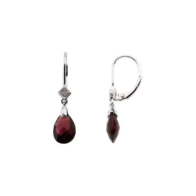 Brazilian Garnet & Diamond Briolette Stud Earrings in Gold and Platinum