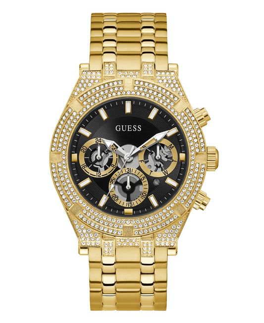 Guess Men's Gold-Tone Glitz Stainless Steel Bracelet Multi-Function Watch, 44mm
