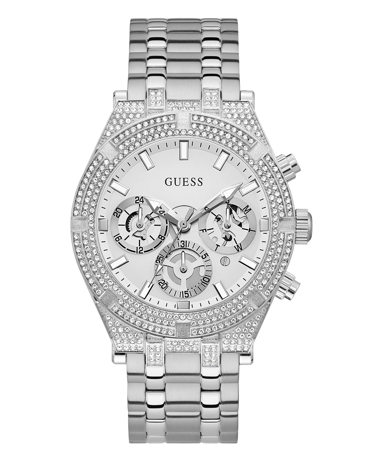 Guess GW0455G1 Men’s Silver-Tone Glitz Watch – 44 mm Stainless Steel Bracelet