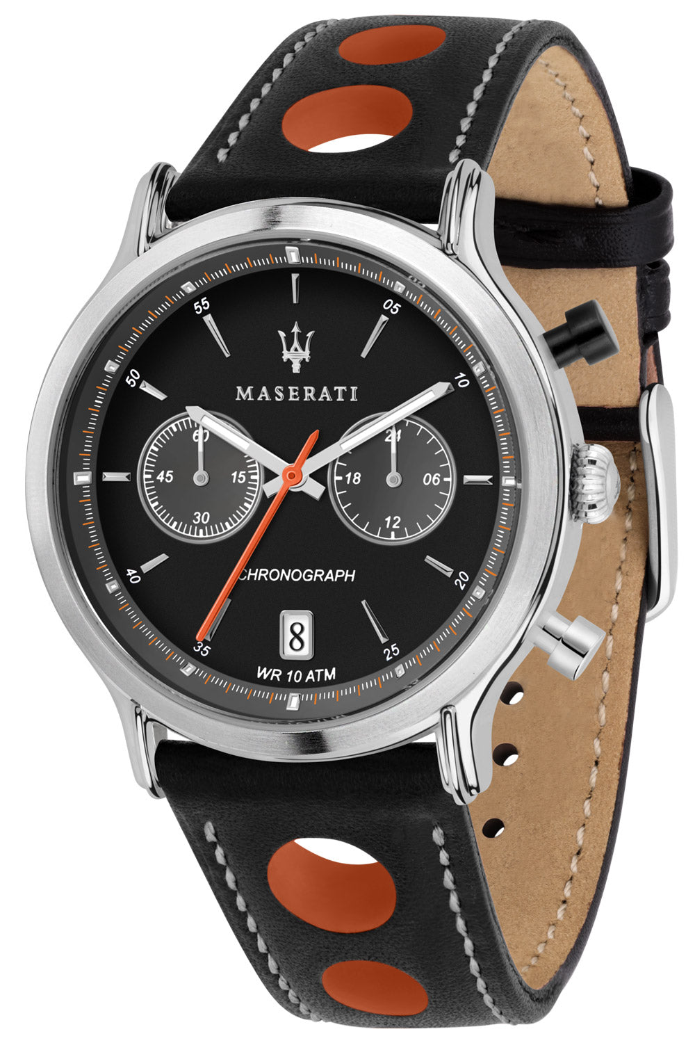 Maserati Men’s Watch – 42mm Stainless Steel Case, Black Leather Strap, Quartz Movement